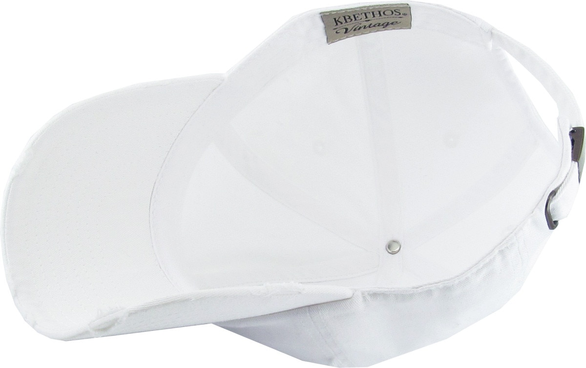 White Distressed Vintage Baseball Cap Inside Turned Over View